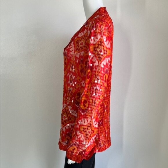 TORY BURCH Stephanie Sequin Silk Tunic Red Orange Size M - Picture 4 of 9